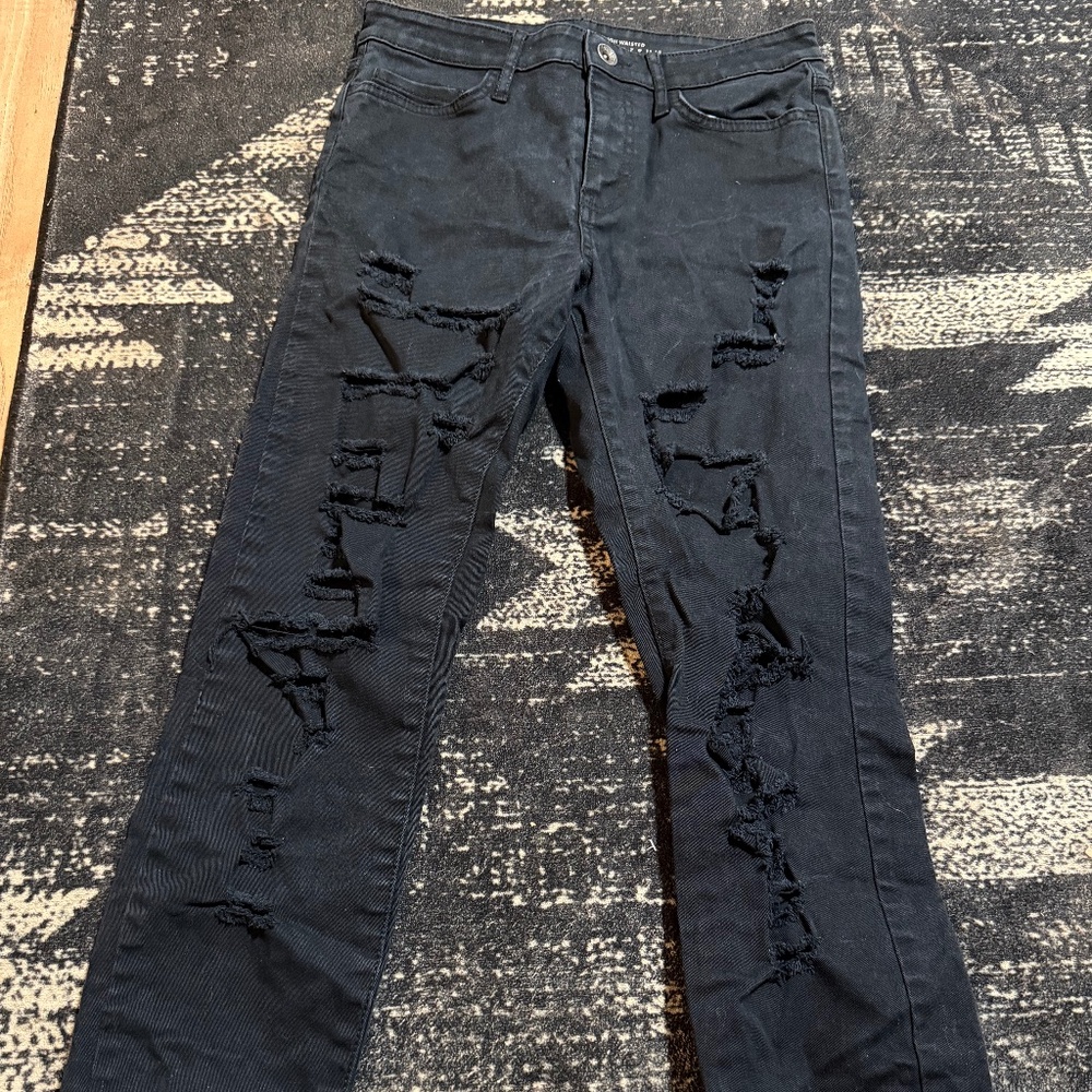 Black Vans high waisted skinny destructed jeans zipper detail size 3